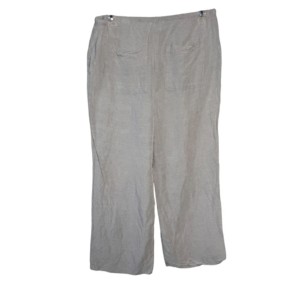 HM Linen Blend Pants Women L‎ Beige Wide Leg Drawstring Lagenlook Natural Fiber
